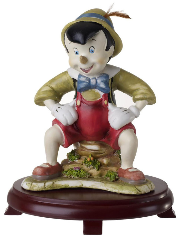 Pinocchio Figurine Replica – Disney Hand-Painted Porcelain on Wood Base