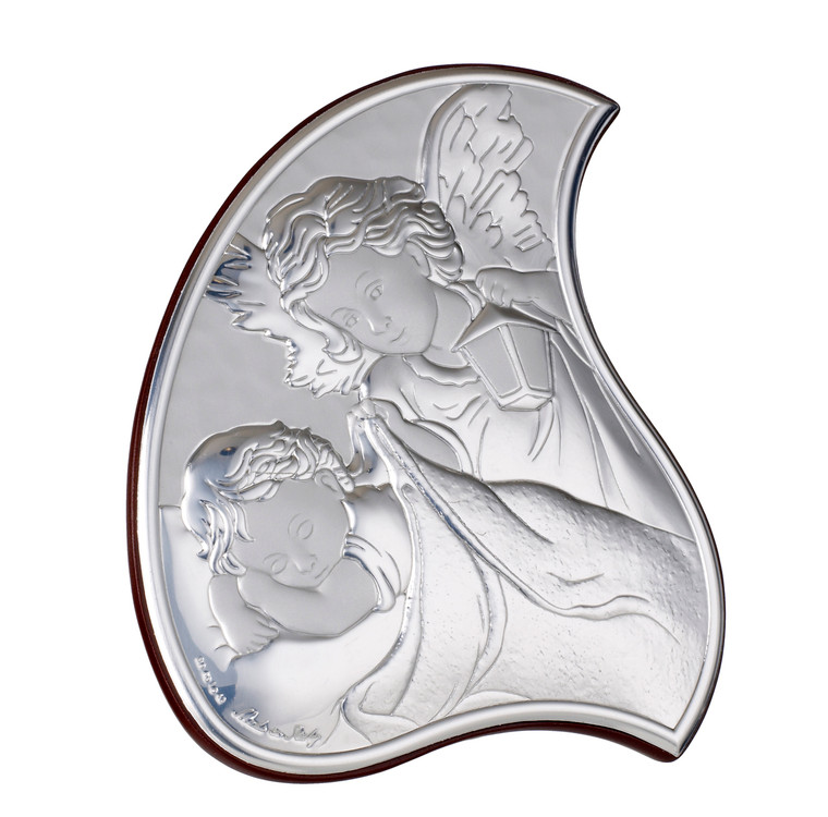 Italian Silver Madonna Angel with baby plaque Icon