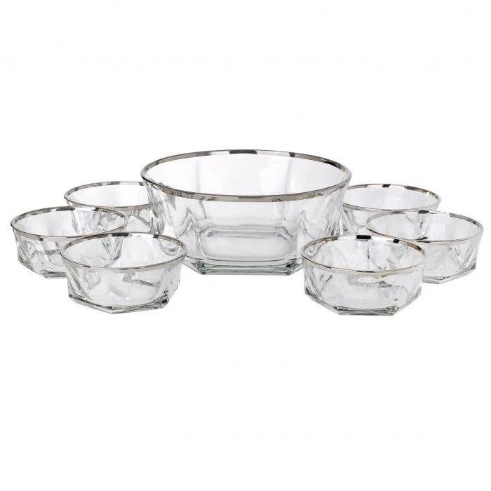 Crystal Salad Bowls Silver Trim 7 Piece Set