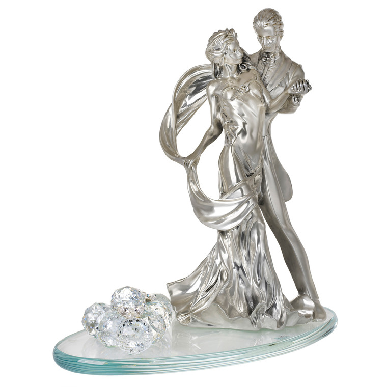 Wedding Couple Bride and Groom Figurine 925 Silver  w, Swarovski