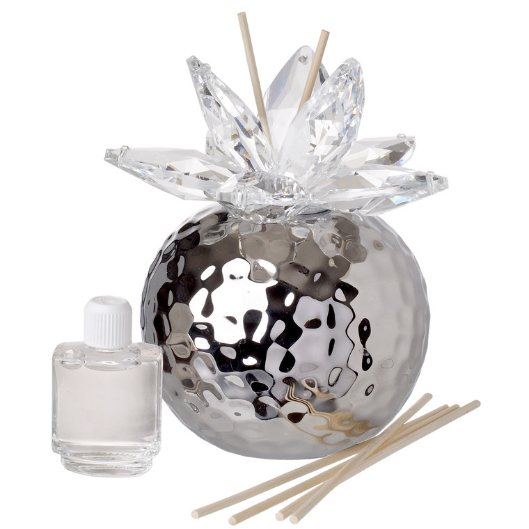 Silver crystal lotus reed diffuser wedding favor with elegant decorative top