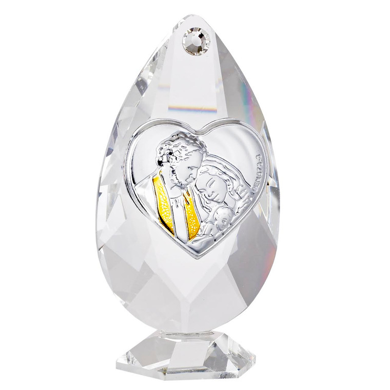 Holy family 925 Silver on Italian Crystal Base