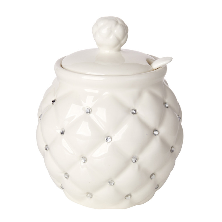 Sugar Bowl Ceramic with Rhinestones Ivory