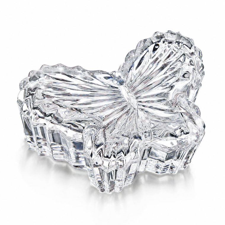 Clear crystal butterfly decorative dish with sparkling faceted glass design and elegant wedding favor presentation