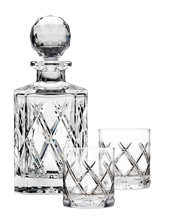 Whiskey Decanter Set Bevel 3 Pc