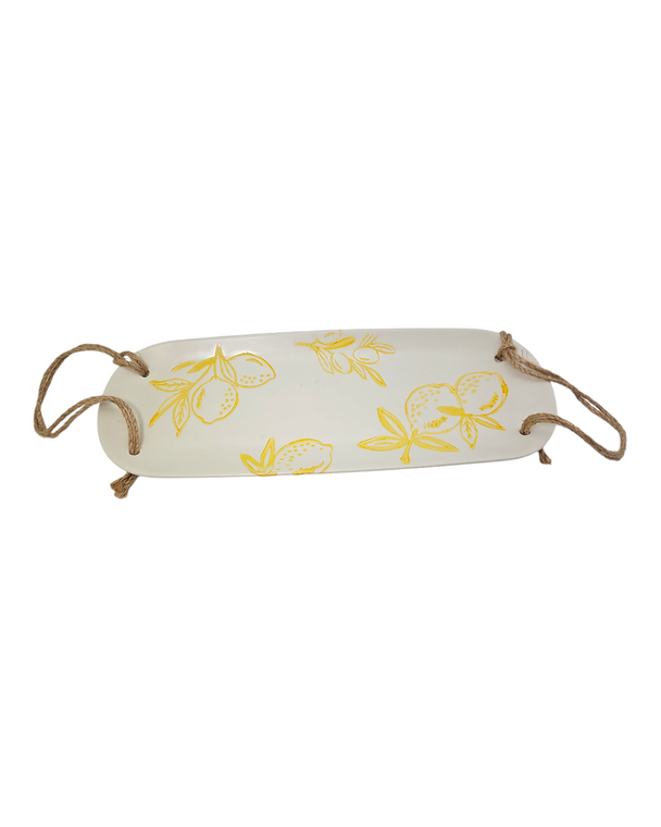 Elegant white serving platter featuring cheerful yellow flowers, ideal for wedding favors and bridal shower celebrations.