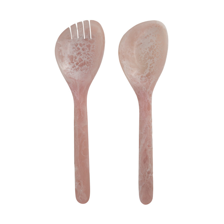Two pink salad serving spoons on a white background, perfect for wedding favors or elegant dining occasions.