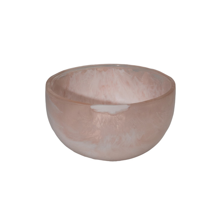A charming pink bowl on a white background, perfect for wedding favors and filled with delightful snacks or treats.