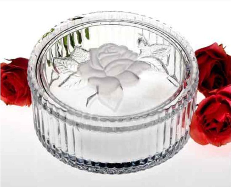 Crystal Clear candy dish With a frosted rose top perfect for wedding favors