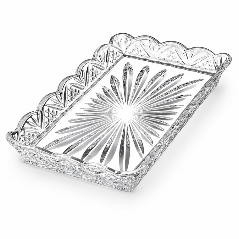Crystal scalloped serving tray with elegant crystal design for wedding favors and bridal shower gifts