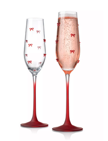 Set of 2 Red Bow Champagne Wine Glasses – Wedding Favors