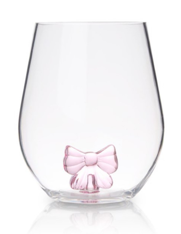 Pink Bow Stemless Wine Glass – Wedding Favor