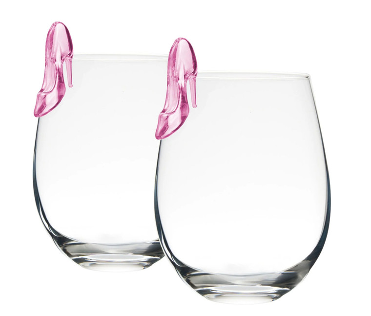 Runway Blush Stemless High Heel Wine Glasses – Set of 2