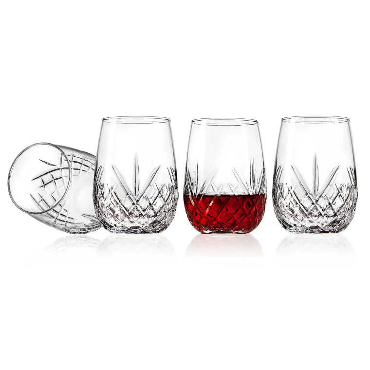 Set of 4 Crystal Stemless Wine Glasses – Wedding Favors