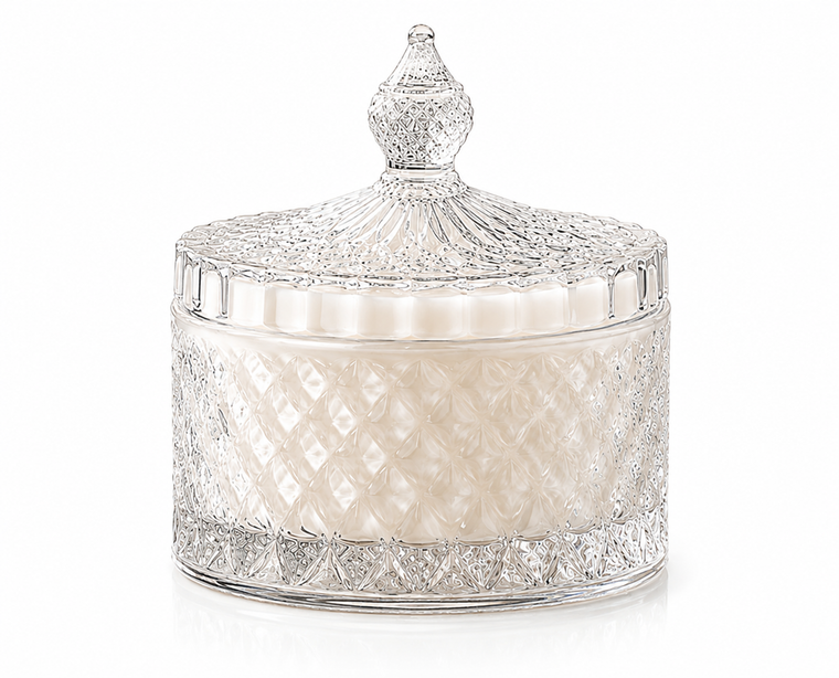 It's a candle holder and a trinket box after the candle burns out out of crystal