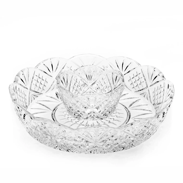 Crystal scalloped mini chip and dip set with dip bowl for wedding favors and bridal shower gifts