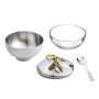 Stainless Steel Sugar Bowl with Gold Flower Lid & Spoon
