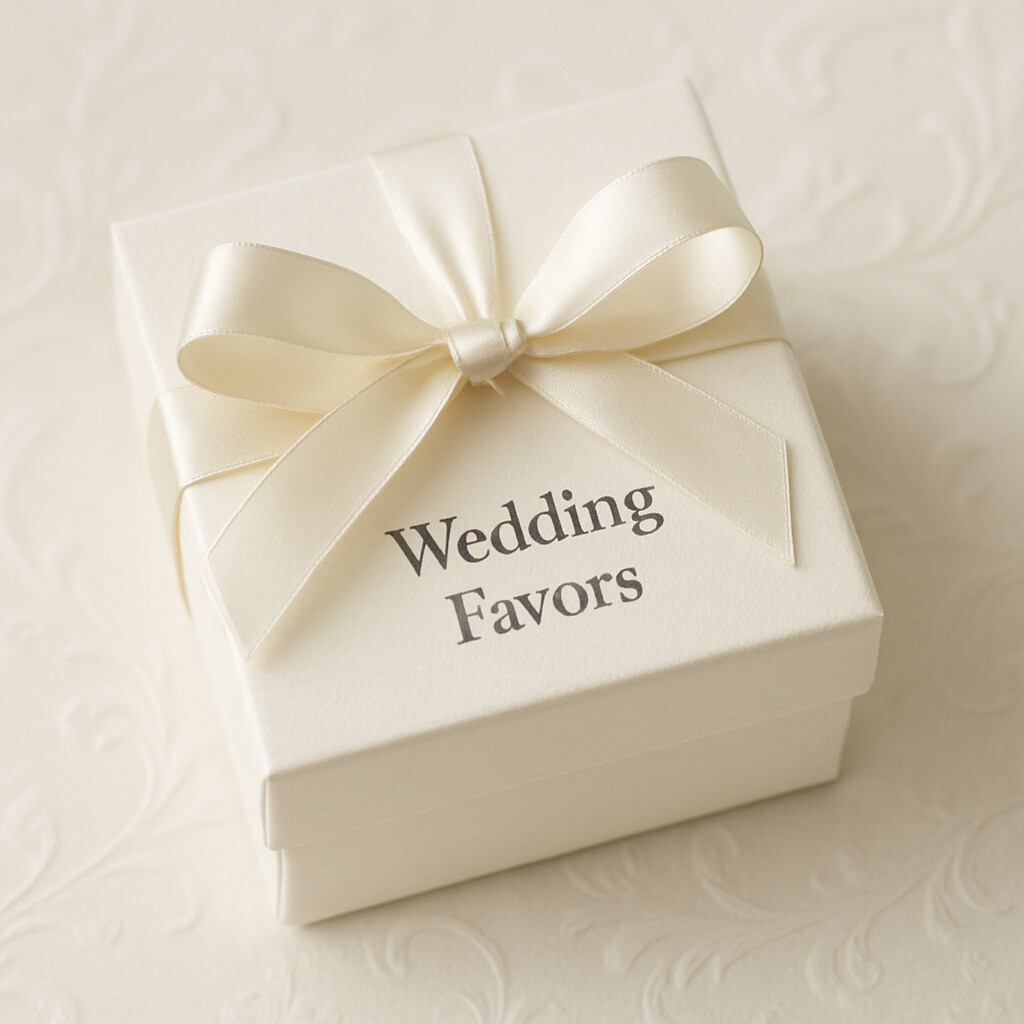 Porcelain and crystal Italian wedding favor boxes displayed on a lace tablecloth