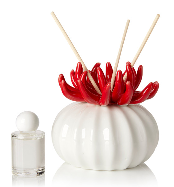 Coral Reed Diffuser Red with Frosted Porcelain Bottom & Mother of Pearl Base