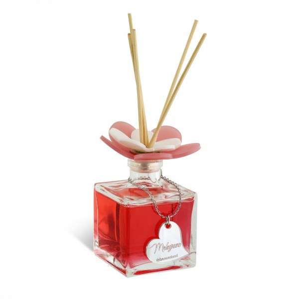 Decorative Diffuser Square Bottle with Flower Red