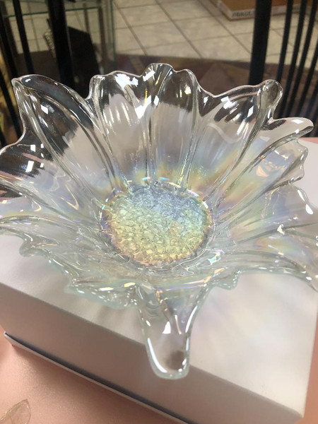 Candy Dish Murano  Glass Sunflower Clear