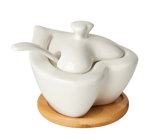 Sugar Holder White Porcelain Bamboo