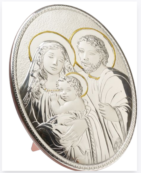 Holy Family Gold Accents Italian Sterling Argento Plaque