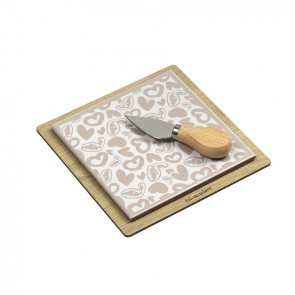 Large Cutting Board With Knife - Hearts Decoration