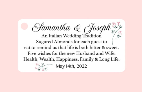 Sugared Almonds  Favor Tag with Story