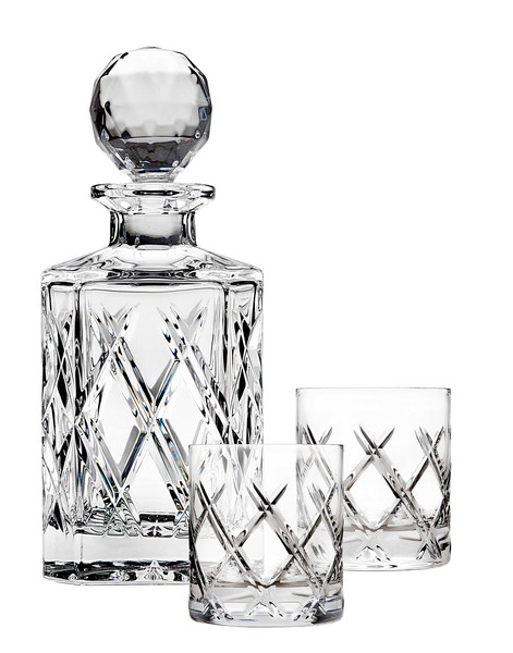 Whiskey Decanter Set Bevel 3 Pc