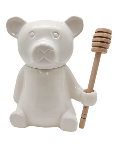 A charming white bear holds a wooden stick, symbolizing sweetness and joy for special occasions and delightful gatherings.