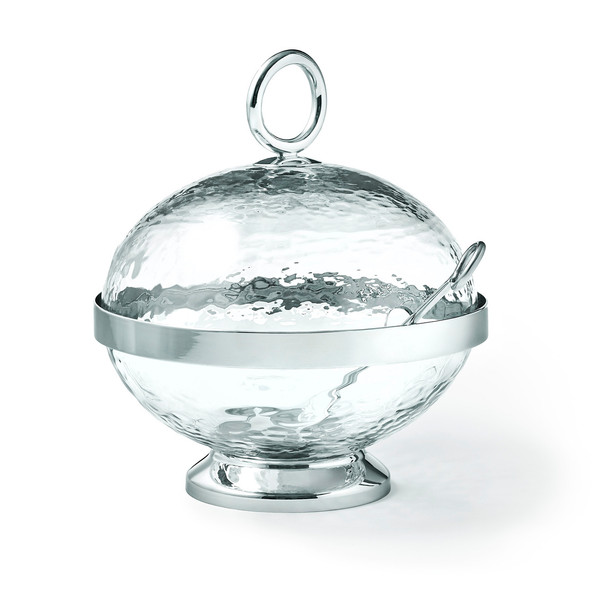 A round sugar holder with spoon Silver color perfect for wedding favors and bridal showers