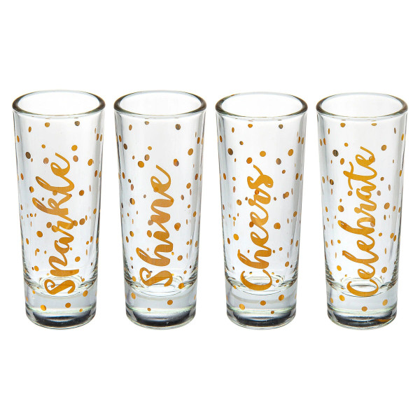 Set of 4 Crystal Shot Glasses Wedding & Bridal Shower Favors