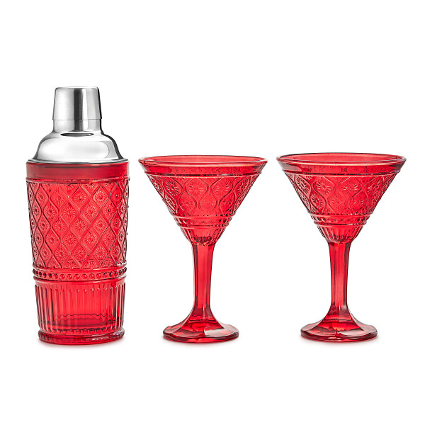 A red  Crystal. Cocktail shaker, and Martina set Ideal for wedding favors and bridal showers