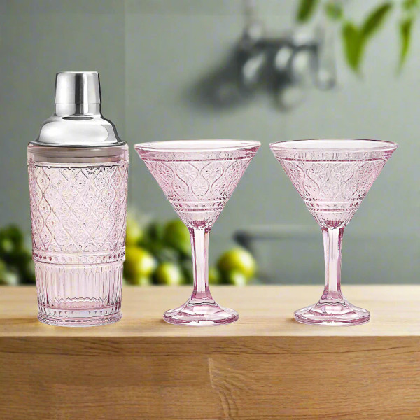 A pink crystal martini I am cocktail Shaker set, Perfect for a wedding favors and bridal showers