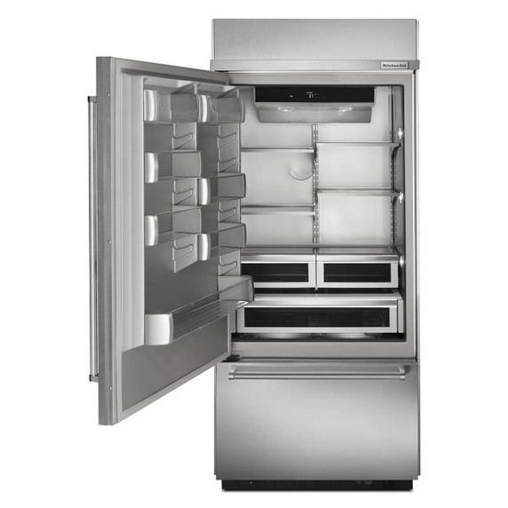 Kitchenaid® 20.9 Cu. Ft. 36" Width Built-In Stainless Bottom Mount Refrigerator with Platinum Interior Design KBBL306ESS