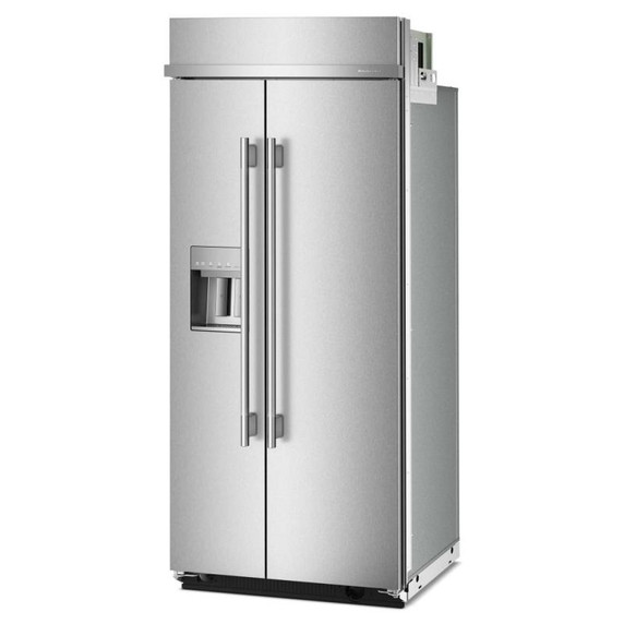 Kitchenaid® 20.8 Cu. Ft. 36" Built-In Side-by-Side Refrigerator features Exterior Water and Ice Dispenser with Measured Fill KBSD736SPS