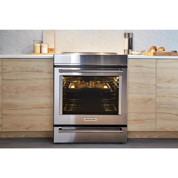 Kitchenaid® 30-Inch 4-Element Induction Convection Front Control Range with Baking Drawer KSIB900ESS