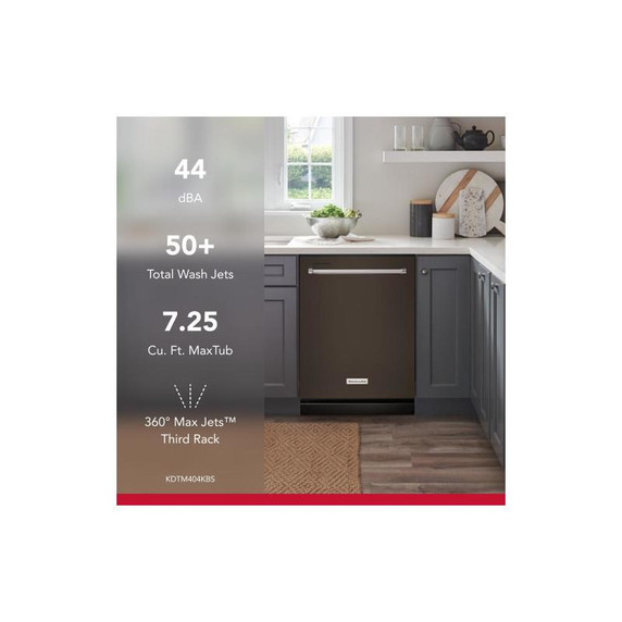 Kitchenaid® 44 dBA Dishwasher in PrintShield™ Finish with 360° Max Jets™ Third Rack KDTM404KBS