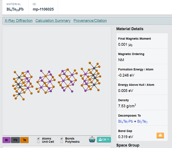 PbBi6Te10 crystal