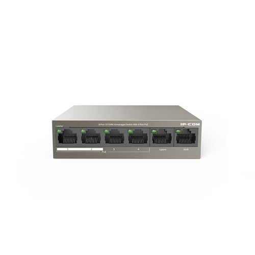 IP-COM 4PORT ( 6P) SWITCH 63W POE TOTAL CAPACITY 4x POE+ 2x100M UPLINK L2 UNMANAGED BROWN 51VDC