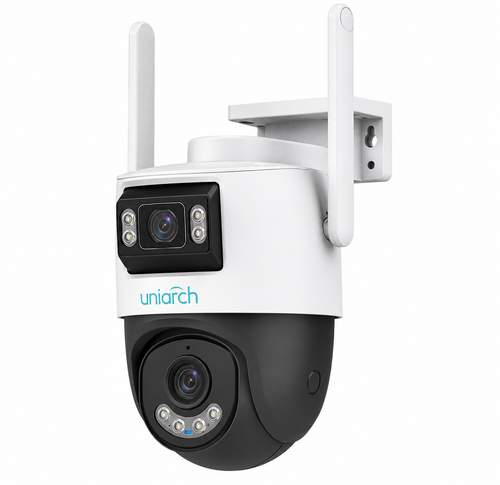 UNIVIEW UHO-P2SG-M33F34-EU IP CAMERA WHITE AI 4G AUTO TRACKING 2X3MP H.264/5 DUAL LENS PTZ DIGITAL WDR 2.8&4MM FIXED LENS IR+WARM LED 30M IP66 BUILT IN MIC SUPPORT UP TO 512GB SD 12VDC