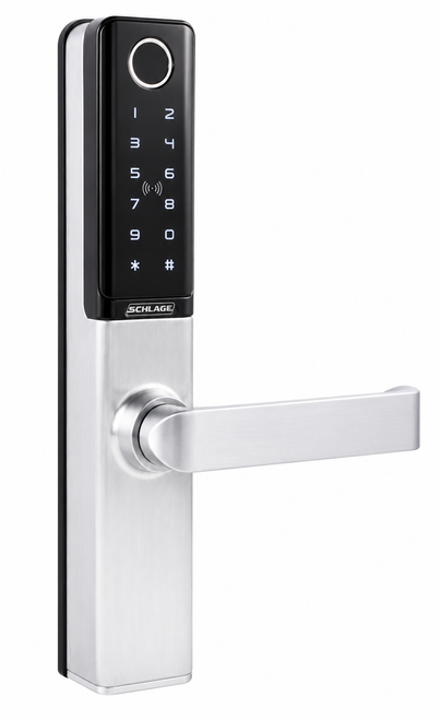 SCHLAGE SCEBZ700SC SCHLAGE ENCORE SMART LOCK SATIN CHROME KEY OVERRIDE IP65 2 HOUR FIRE RATING BATTERY POWERED