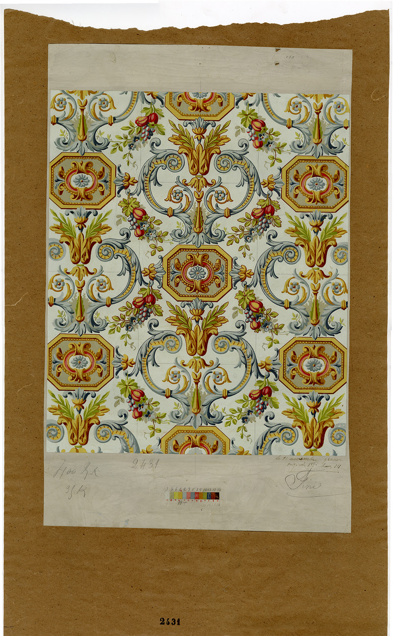 Hand Painted French Wall Paper Sample, Late 19th Century