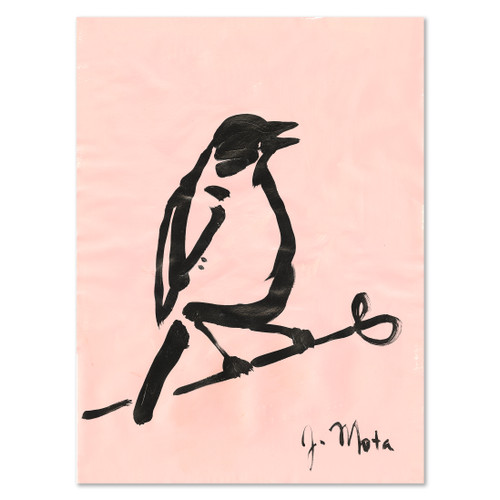 "Bird with Pink Background" Original Gouache Painting by Joseph Mota (SOLD)