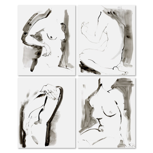 "Nude Study" Original Set of Four Ink Drawings by Yuki Osada