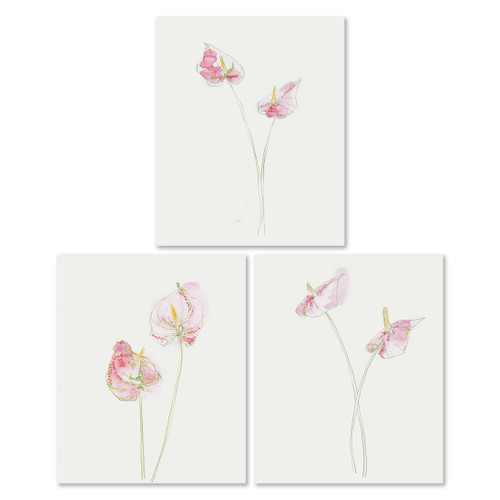 "Anthurium Lilies" Original Set of Three Watercolor Paintings by Yuki Osada