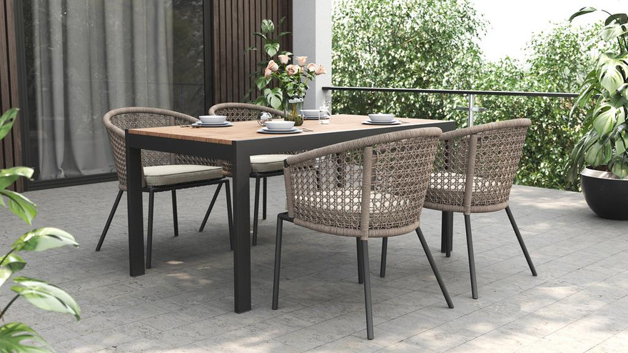 Enzo Dining Table 160 Teak Top - Ambiance Image~~