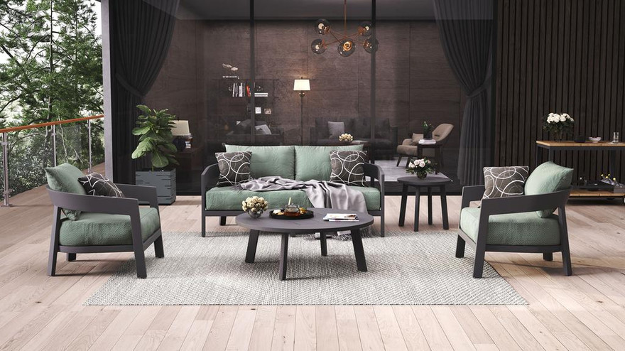 Vento Aluminium Round Coffee Table - Ambiance Image~~