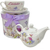 Floral Tea Pot with Cup and Saucer in Decorative Box - Lavender Butterflies